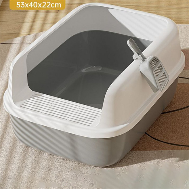 besteffie 대형 고양이 화장실 플라스틱 깔끔한 정리용 고양이 모래삽 포함 K85, 1개, 그레이