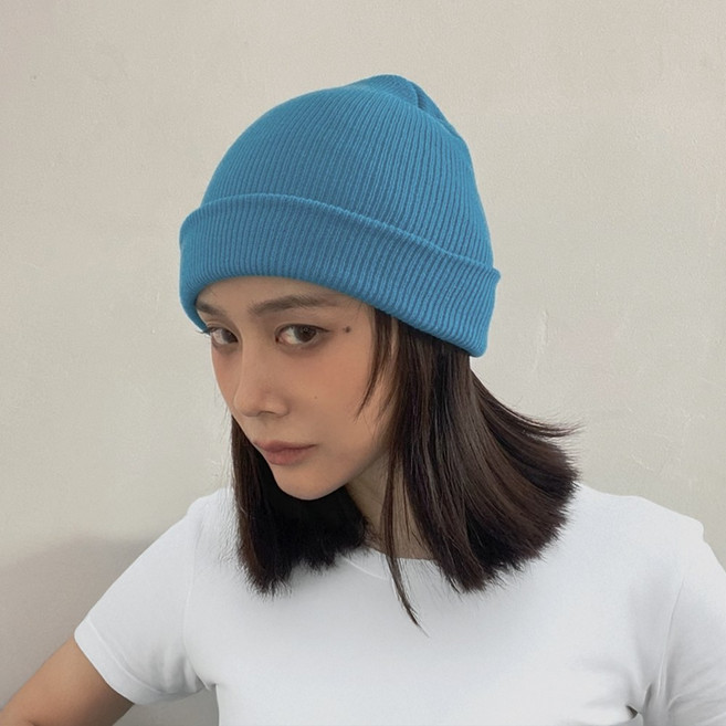 비비드 니트 롱 비니 여자 와치캡 대두 무지 겨울 모자