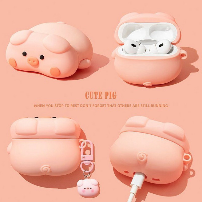 레드미 버즈6 프로 케이스 키위 키링 실리콘 커버, Xiaomi buds4, 17 핑크돼지+펜던트 실리콘 후크