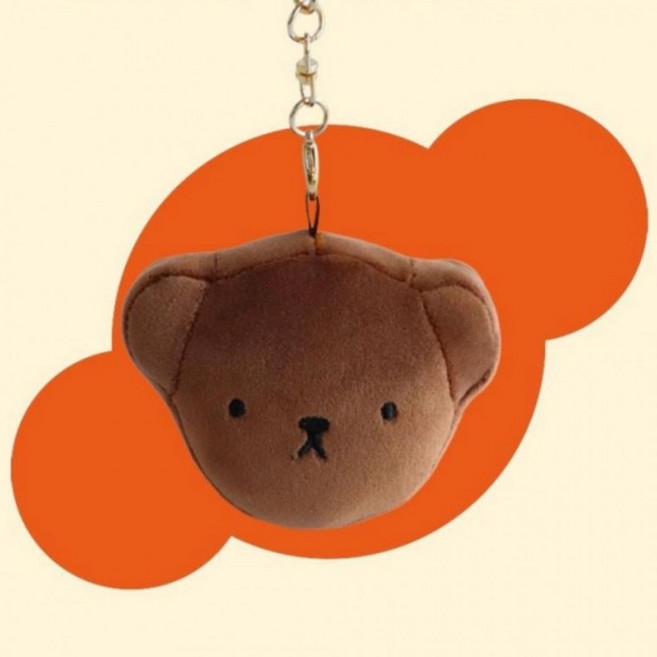 곰돌이 얼굴 키링 페이스 가방고리 - 갈색