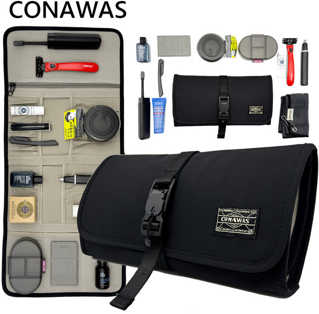 CONAWAS 디지털 다용도 고급 테크 폴딩 파우치 아이폰 전자기기 케이블 수납 정리 화장품정리 여행용 파우치, 블랙