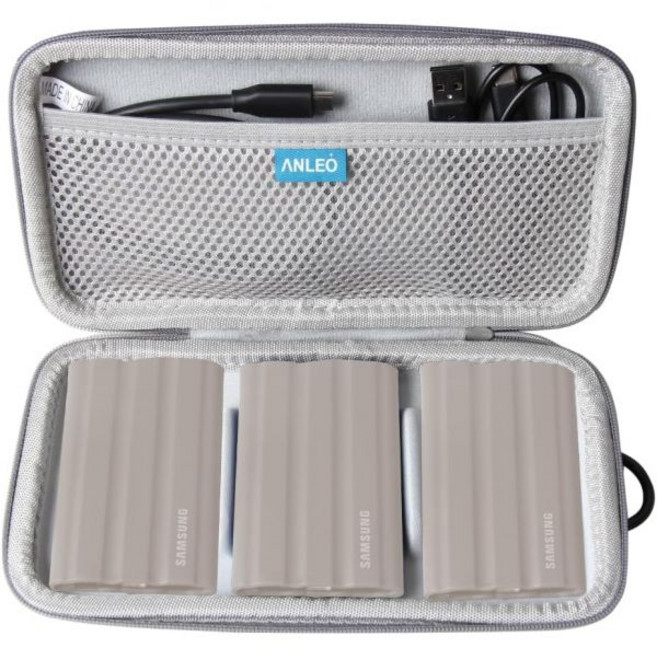 삼성 T7 쉴드용 Anleo 하드 여행용 케이스 2TB 1TB 4TB 휴대용 SSD USB 3.2 Gen2 외장 솔리드 스테이트 드라이브블랙 드라이브 3개용, Case for 3 Hard Drives, Grey, 1개
