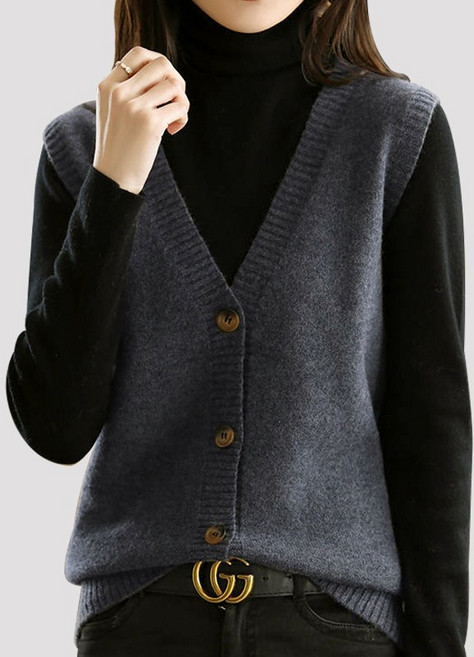 바바 브이넥 버튼 니트조끼 레이어드 니트베스트