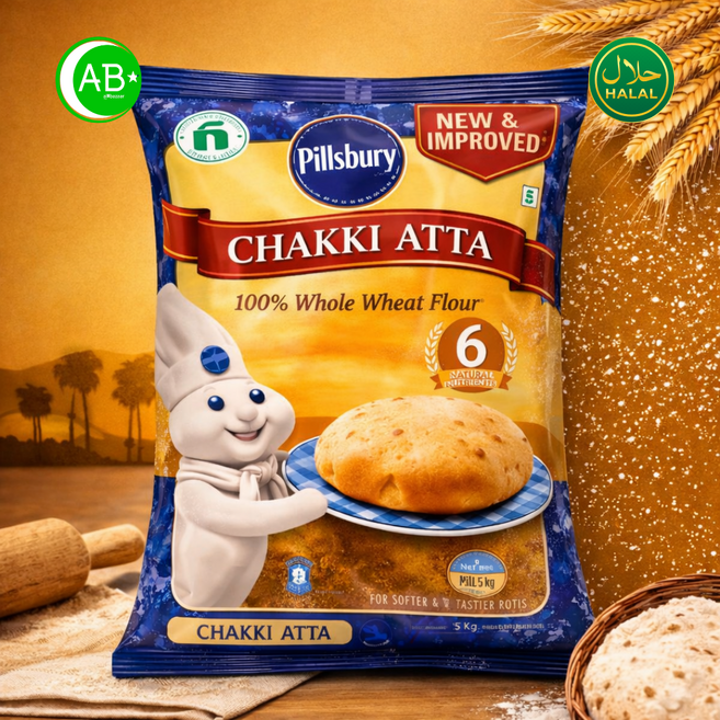 Pillsbury Chakki Atta 100% Whole Wheat Flour 필스버리 착키 아타 100% 통밀가루, 1개, 5kg