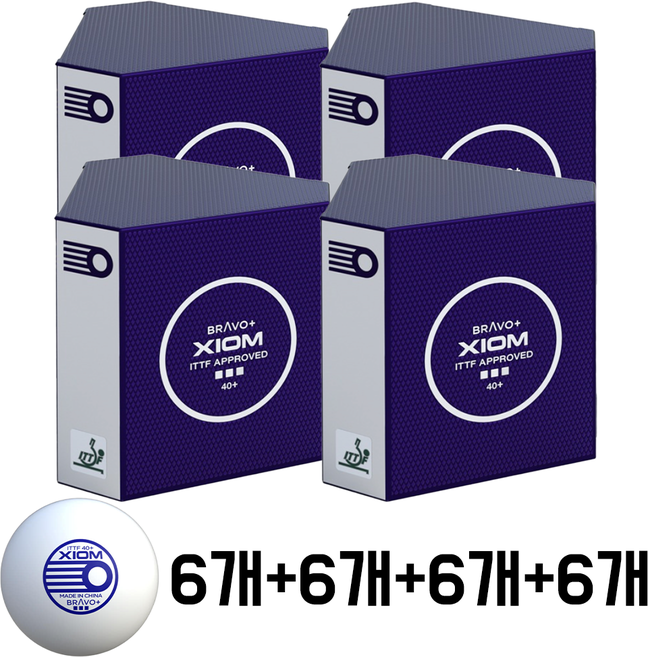 엑시옴 브라보 플러스 6개입 [1+1+1+1] 탁구공 ITTF 공인 시합구 경기용 4세트, 화이트