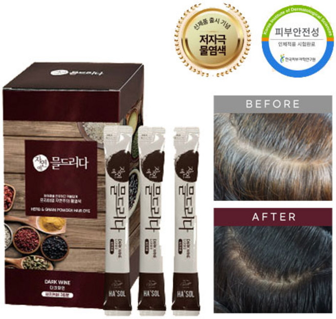 모발 윤기 개선 저자극 셀프 간편 새치 프리미엄 물 염색제_고급 염색 키트 포함, 미디엄 브라운, 12회분