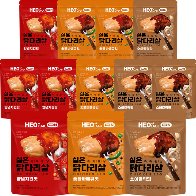 허닭ON 바로먹는 실온보관 닭다리살 3종 혼합, 12개, 120g