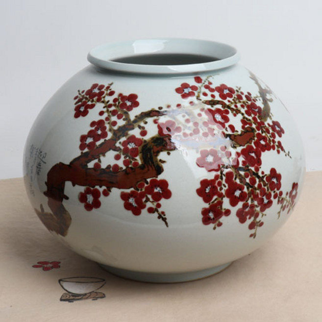 백자 진사 매화 단지 작품도자기 달항아리 전통 소품 외국인 선물 도자기 장식 선물