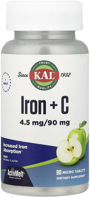 KAL 철분 플러스 C 애플 90 마이크로 정, 90정, 4개 - 쿠팡