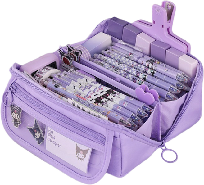 동아피엠에스 대용량 180도 필통 다용도 수납 펜 파우치 케이스 필통, 퍼플, 1개