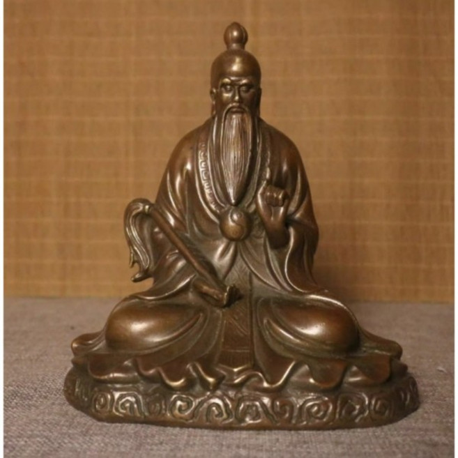 소품순수 구리 타이칭 다오데 천준 청동상 연꽃 속에 앉아 있는 삼청도 조상들의