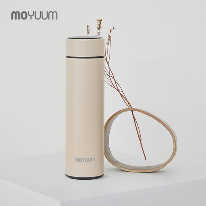 [모윰] 보온보냉 텀블러 LED 온도표시 스마트 분유보온병 500ml, 베이지