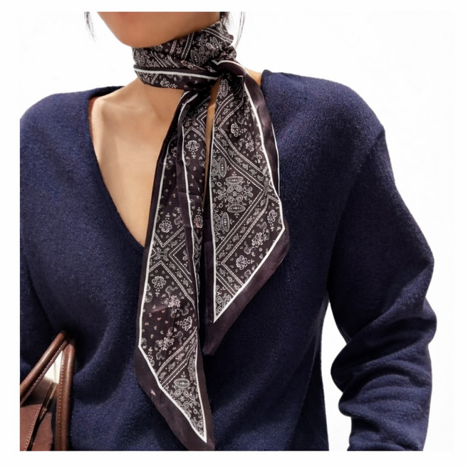 사계절 목보호 데일리 베벨 블랙 여성 실크스카프