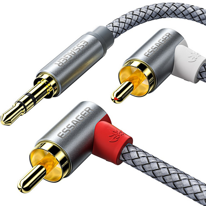 Essager 3.5mm AUX to 2RCA 스테레오 오디오 케이블, 1M, 1개