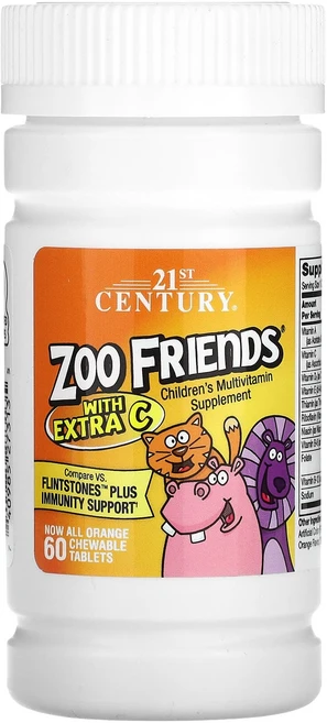 21st Century 비타민C가 첨가된 Zoo Friends 오렌지 츄어블정 60정, 21stCentury비타민C가첨가된ZooFriends오, 1개 - 쿠팡