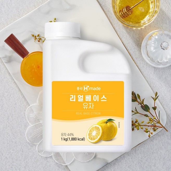흥국 리얼베이스 유자 1kg 에이드 원액(아이스포장배송) 음료베이스, 1개