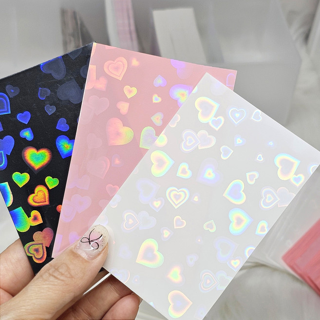 포카 탑로더 하트 홀로그램 카드 슬리브, 100매, 화이트+블랙