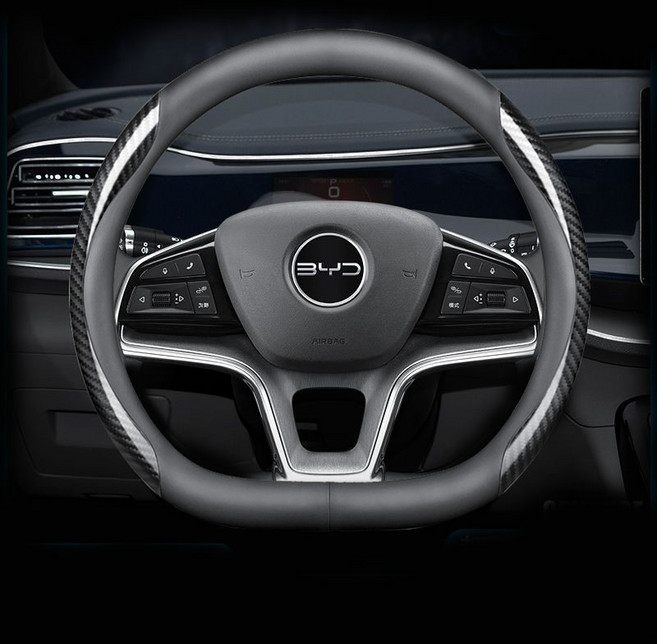 비야디 BYD 전차종 호환 프리미엄 나파 가죽 카본 핸들커버, D컷(BYD-02), 블랙 카본