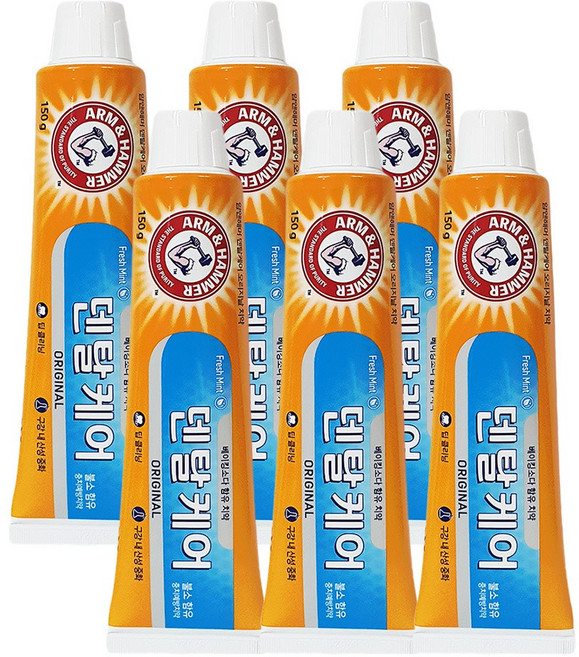 유한양행 [국내생산] 암앤해머 덴탈케어 오리지날 치약 150g, 6개