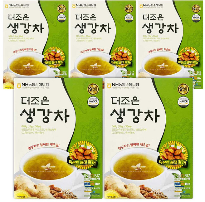 더조은 생강차 아몬드 분태 첨가 스틱, 18g, 5개, 36개입