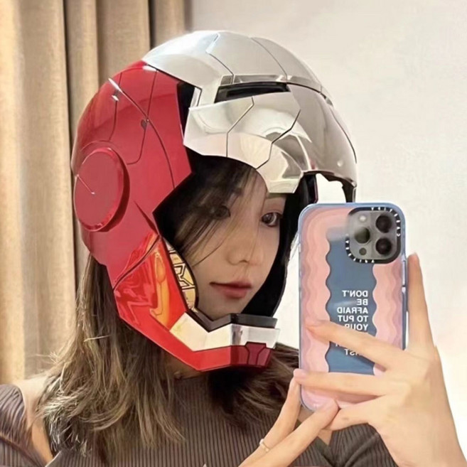 아이언맨 마스크 헬멧 라이트 자동 개방 기능 사이즈별 가능 버튼 개방식, 1개, 성인용