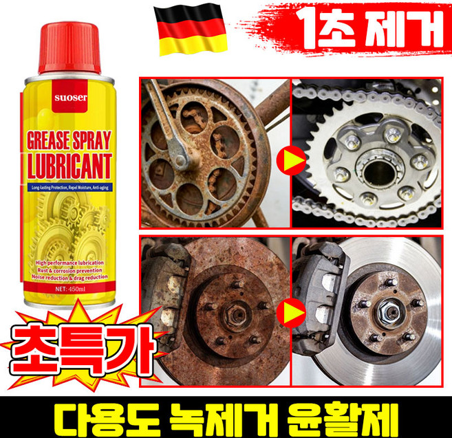 [독일 기술] 1/1+1 강력 스테인리스강 녹 제거제 다용도 녹제거 윤활제 초강력 녹 제거제 스프레이 그리스 스프레이 녹 제거 클리닝 스프레이 초강력부식 제거제 SUOSER, 1개, 449.99ml
