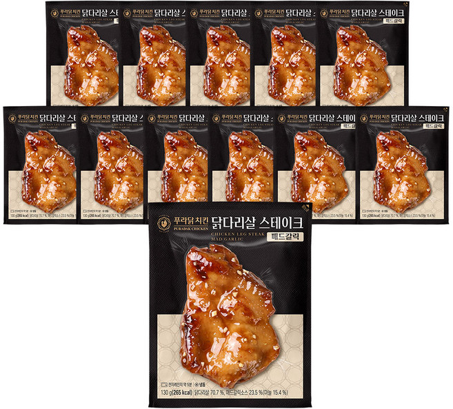 [무료배송/당일발송] 푸라닭 국내산 순살 닭다리살 스테이크 매드갈릭, 130g, 12개