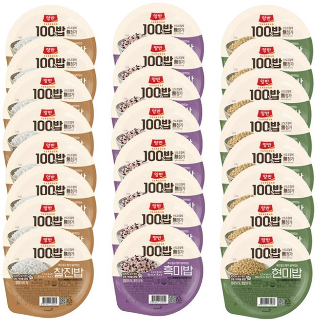 동원 100밥 3종기획세트 3호 찰진밥 8개+현미밥 8개+흑미밥 8개, 1박스, 3.12kg