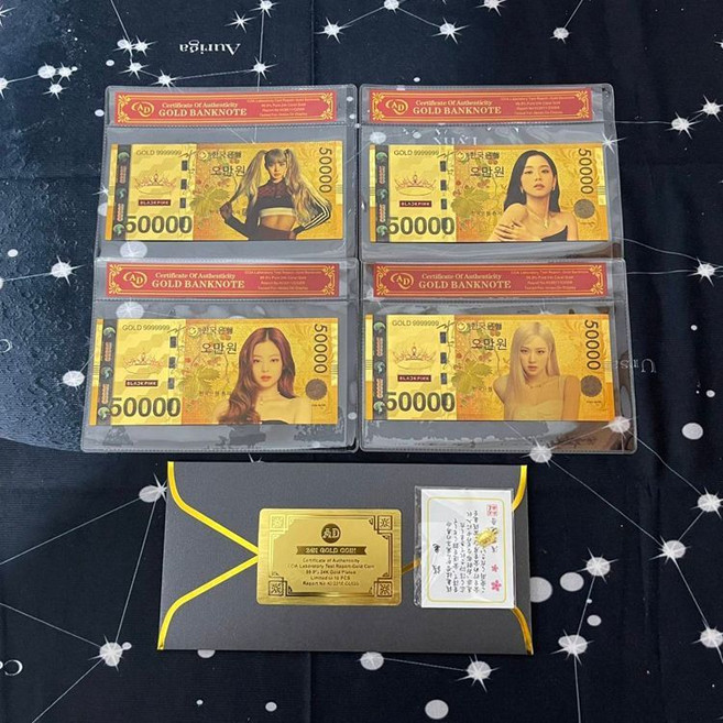 韓國粉墨組合BlackPink紀念鈔 樸彩英 粉絲紀念票書簽, 1個, 全套4張（帶4保護套+1信封證書錢龜）