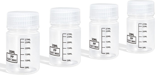 밀폐 캡 1온스30ml 식품 등급 와이드 입 액체 용기 물 실험실 시약 혼합을 위한 재사용 가능한 PP 측정 병클리어 4개이 포함된 DEMORA 플라스틱 병 Clear, 2개, 907.2ml