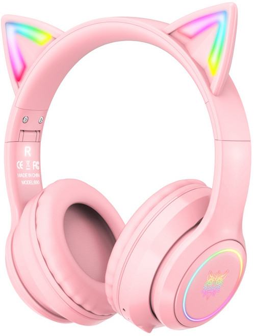 ONIKUMA 고양이귀 무선 RGB 게이밍 헤드셋 가상 7.1 usb 노이즈캔슬링 마이크 B90, 핑크