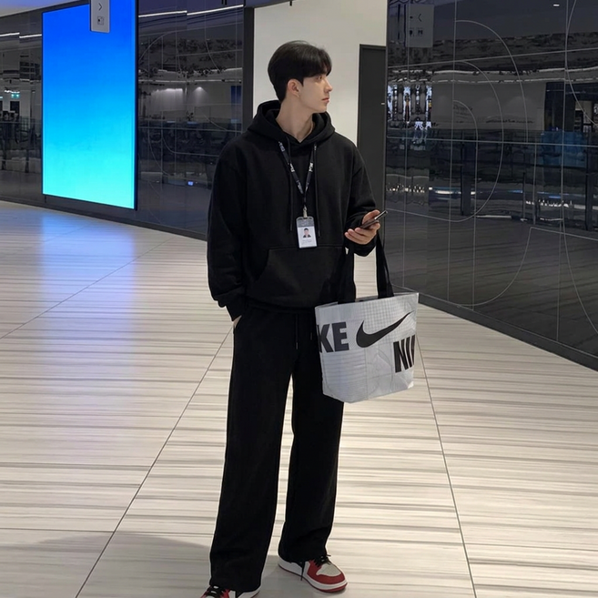 ANYOU 남성 루즈핏 후드티 캐주얼 맨투맨 트레이닝 세트