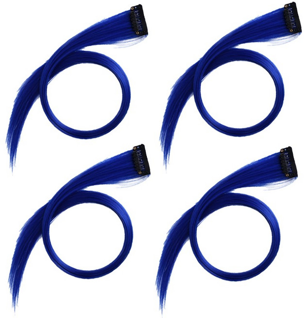 옴브레 헤어 피스 붙임머리 브릿지 부분 가발 웨이브, 4개, 블루