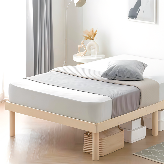 HOMEBOSCH 원목 침대 프레임 소나무 수납 침대, 내추럴 원목