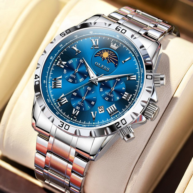 OLEVS 남자손목시계 정품 쿼츠 럭셔리 명품 워터프루프 야광 다 기능 메탈시계