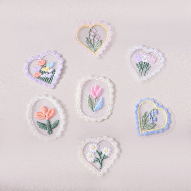 베나인 접착식 자수 와펜 패치 스티커, 혼합, 7개, 자수 럭셔리 플라워