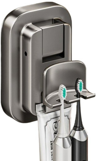 모바이브 무타공 흡착판 치약 컵 칫솔걸이, 그레이, 1개