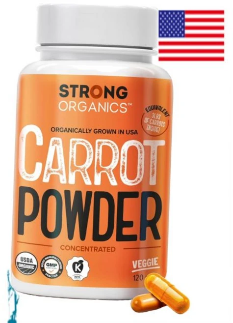 USDA 유기농 당근 가루 캡슐 미국산 눈 건강 지원 베타카로틴 비타민 A 카로티노이드 항산화제 최대 106°F 비건 코셔 - 2개월 Strong 유기농s - 쿠팡