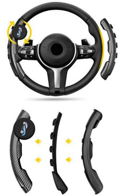 자동차 핸들 보조 회전 파워 운전대 차량 핸들 그립 손잡이 장착 미끄럼 스핀 커버 용품 카본 패턴 보호, 블랙