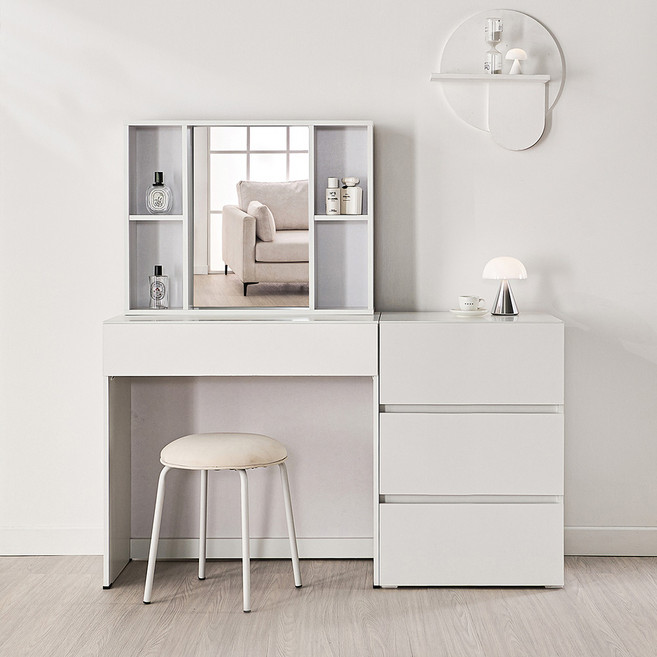 동서가구 미엘 수납거울 화장대 + 600 3서랍 수납장 DF928323, 화이트