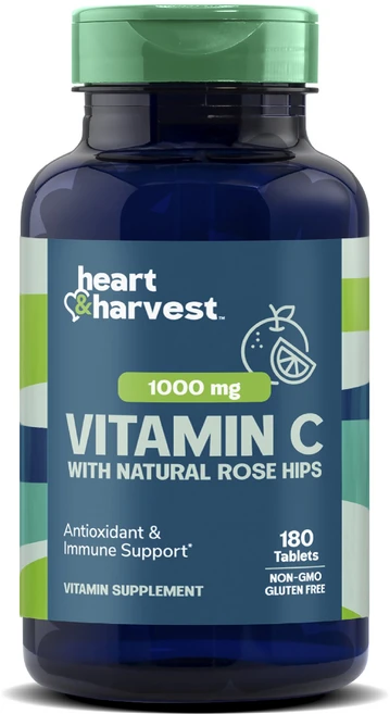 Heart & Harvest 1000mg 비타민 C 내추럴 로즈 힙 포함 타블렛, 1개, 180정 - 쿠팡