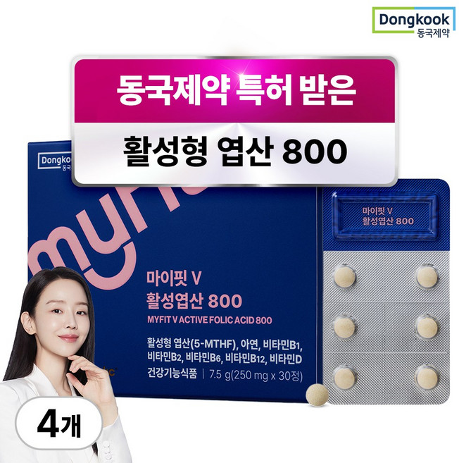 동국제약 마이핏 이보영 임산부 특허 활성형 엽산 800 이노시톨 영양제, 4박스, 30정