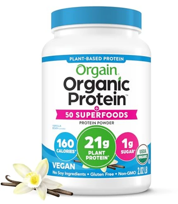 오르가인 유기농 비건 단백질 + 50가지 슈퍼푸드 파우더 Orgain Organic Vegan Protein + 50 Superfoods Powder Vanilla Bean, 바닐라, 1개 - 쿠팡