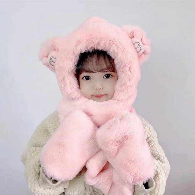 ForU 가을겨울 어린이 모자 스카프 장갑 가을과 겨울 소년과 소녀 아기 플러시 세 조각 세트 부모-자식 두꺼운 따뜻한 항공배송