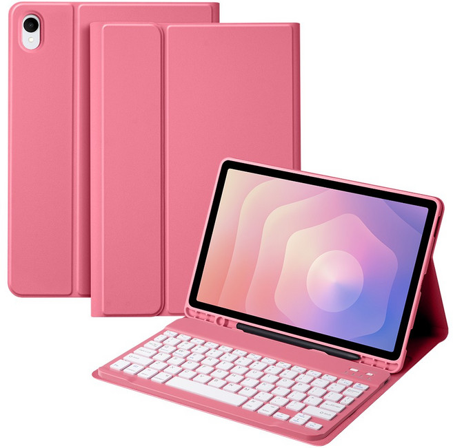 DUNNO 삼성 갤럭시 탭 블루투스 키보드 케이스 (S펜 수납), 1개, 수박레드