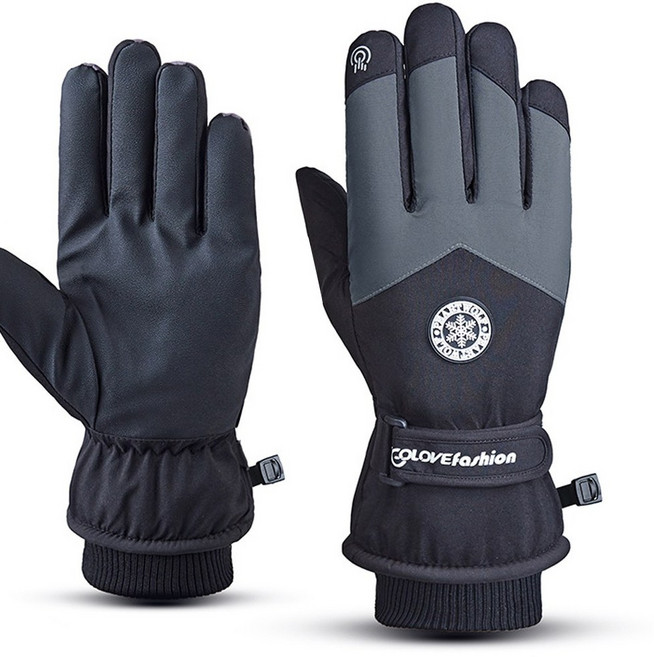 루이스 겨울 스키장갑 스마트 터치 방한 장갑 남녀공용, 블랙-남성용, 1개
