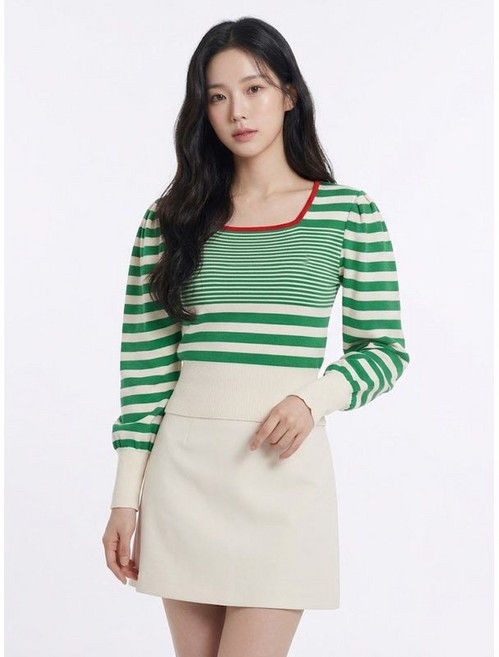 에고이스트 퍼프소매 스트라이프 니트 베이지 EP1KL262