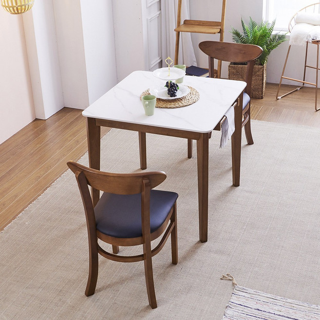 보니애가구 제니 800 12T 화이트 통세라믹 2인 식탁세트, 상판-화이트, 일반의자 2