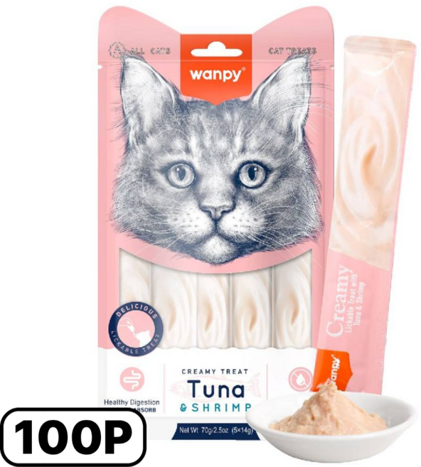 완피 크리미 퓨레 짜먹는 고양이 간식 대용량, 100개, 14g, 참치 + 새우 혼합맛