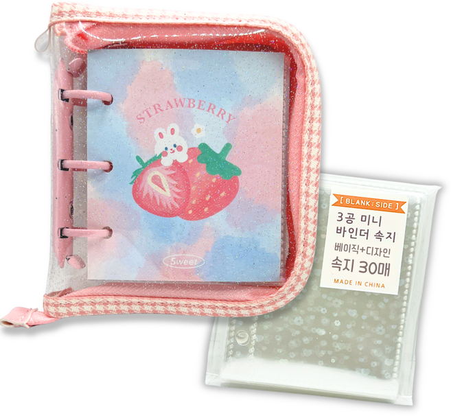 3공 포카 바인더 미니 폴라로이드 앨범, 30매, 스트로베리